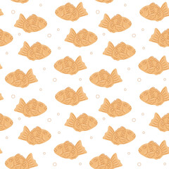 Seamless fish shaped cookie pattern on a white background. Vector illustration for decoration, postcards, print