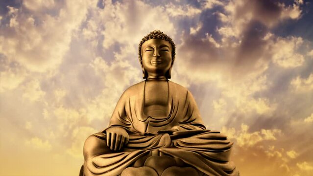 Buddha Statue. Close-Up. Clouds Moving Time Lapse. 4K, 422 ProRes HQ.
