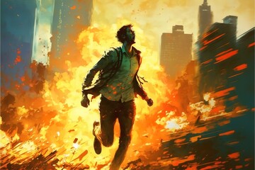 Naklejka premium Zombies are running in a blazing city