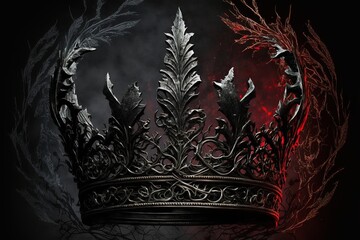 The majestic royal crown of darkness made of precious metal and stones of the Middle Ages. The symbol of ancient power. AI