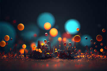 illuminated red and yellow particles in suspension in the air with lights reflexion and beautiful bokeh, generative ai - obrazy, fototapety, plakaty
