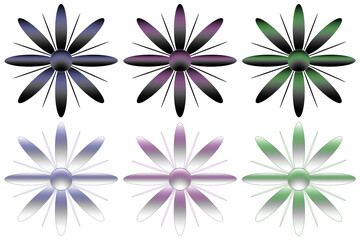 Flowers in neon style cut out on transparent background