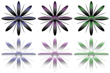 Flowers in neon style cut out on transparent background