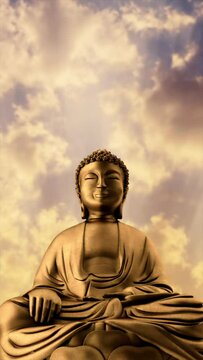 Buddha Statue. Close-Up. Clouds Moving Time Lapse. Vertical, 422 ProRes HQ.