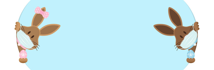 2 Osterhasen Junge & Mädchen Maske Ostereier Runde Banner Innen Himmel