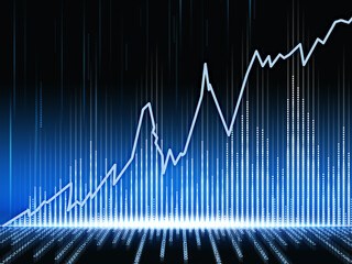 Fototapeta premium Movement of asset price. Market of cryptocurrency / stocks / commodity. Charts and graphs on dark blue background