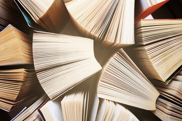 Naklejka premium Collection of different books as background, above view
