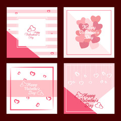 Set of four pink romantic background Valentine's Day greeting card, social media post and cover design.