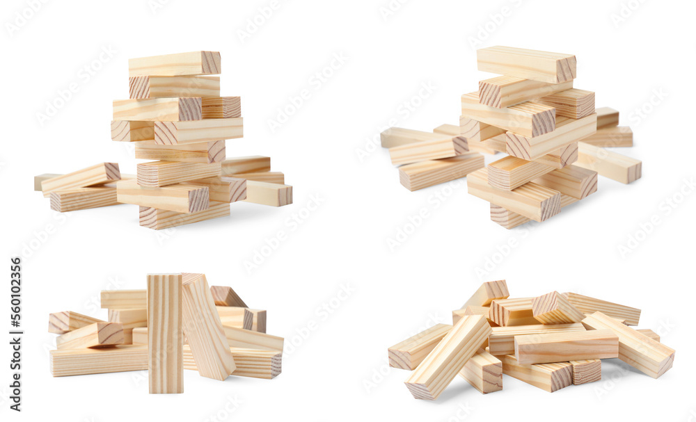 Canvas Prints Wooden blocks for Jenga tower on white background