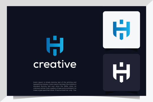 Heraldic Letter H monogram. Elegant minimal logo design. Letter H. Crown. Shields.