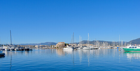 Port Cogolin France winter day sunny water blue sky yachts