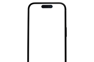 Modern smartphone mockup with dynamic island and camera cutout. Phone template with transparent screen.