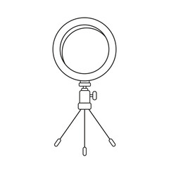 Line ring lamp icon, professional studio led light for beauty masters. Black outline illustration of equipment for selfie, blogger