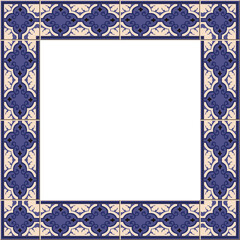 Antique square tile frame botanic garden vintage pattern flower spiral