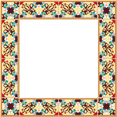 Antique square tile frame botanic garden vintage pattern kaleidoscope flower
