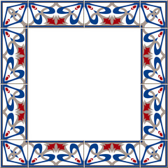 Obraz premium Antique square tile frame botanic garden vintage pattern curve cross kaleidoscope