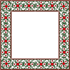 Antique square tile frame botanic garden vintage pattern spiral cross flower