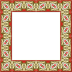 Antique square tile frame botanic garden vintage pattern golden curve cross flower kaleidoscope