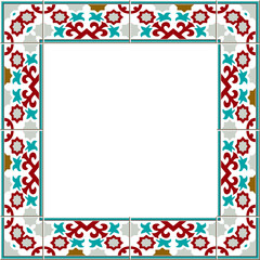 Antique square tile frame botanic garden vintage pattern star flower kaleidoscope