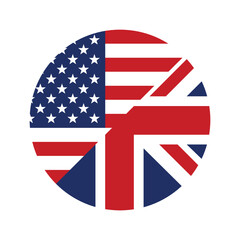 USA UK flags round english language icon