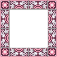Antique square tile frame botanic garden vintage pattern purple flower plant kaleidoscope