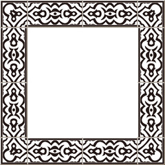 Antique square tile frame black curve cross kaleidoscope