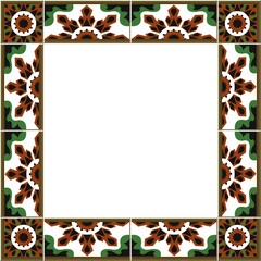 Antique square tile frame botanic garden vintage pattern geometry polygon kaleidoscope