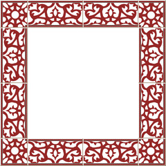 Antique square tile frame botanic garden vintage pattern red kaleidoscope