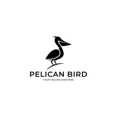 Obraz premium pelican bird logo vintage with sun background vector illustration design