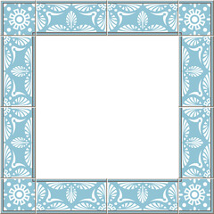 Antique square tile frame botanic garden vintage pattern flower leaf kaleidoscope
