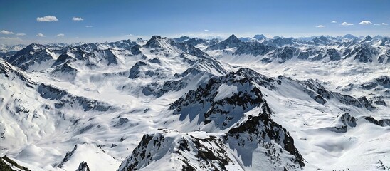 Great winter mountain panorama in the Swiss mountains. Ski touring in Davos. Mountaineering on the isentallispitz. Snow