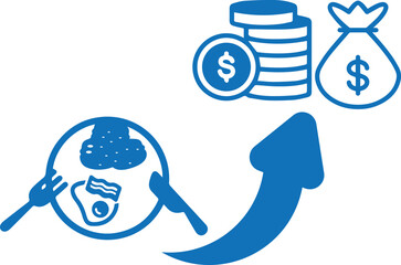 Food price hike icon, rising price for food icon