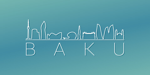 Baku, Azerbaijan Skyline Linear Design. Flat City Illustration Minimal Clip Art. Background Gradient Travel Vector Icon.