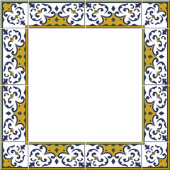 Antique square tile frame botanic garden vintage pattern spiral curve cross kaleidoscope