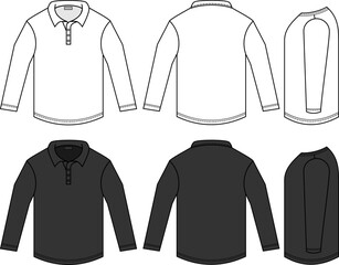 vector line art long sleeve polo shirt