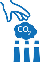Hands capture co2 cloud icon, capture co2 gas icon blue vector