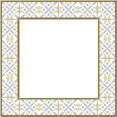 Antique square tile frame botanic garden vintage pattern curve cross kaleidoscope