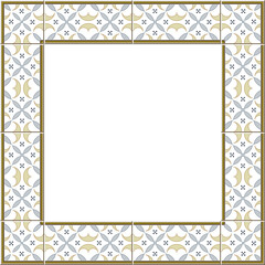 Antique square tile frame botanic garden vintage pattern curve cross kaleidoscope