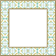Antique square tile frame botanic garden vintage pattern curve cross flower