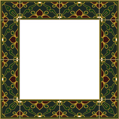 Antique square tile frame botanic garden vintage pattern flower curve cross