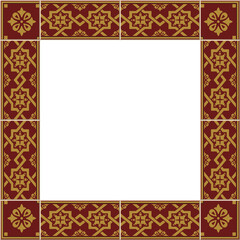 Antique square tile frame golden cross chain line flower