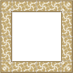 Antique square tile frame golden curve wave kaleidoscope