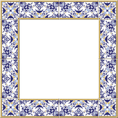 Antique square tile frame botanic garden vintage pattern spiral curve cross kaleidoscope