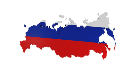 Russia map in projection with volume and flag colors.