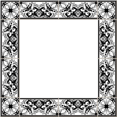 Antique square tile frame botanic garden vintage pattern curve cross plant kaleidoscope