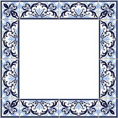 Antique square tile frame botanic garden vintage pattern spiral curve cross flower