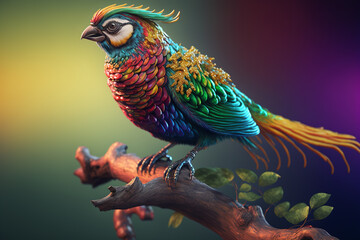 A colorful bird sitting on top of a tree branch, Generative AI