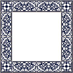 Antique square tile frame botanic garden vintage pattern spiral cross plant