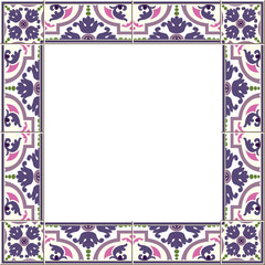 Antique square tile frame botanic garden vintage pattern curve cross flower