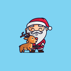 Vector cute cartoon santa and favorite deer simple illustrations